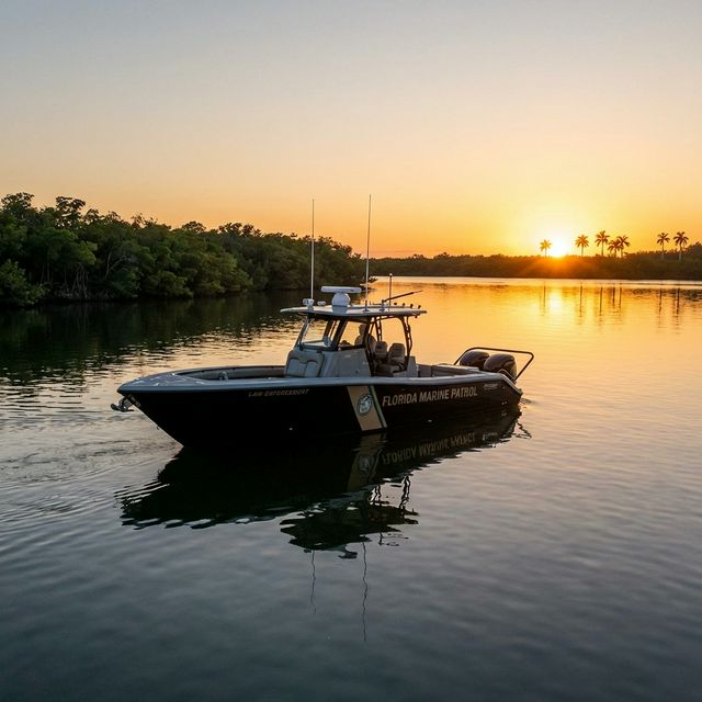 Florida Marine Patrol boat at sunset, symbolizing safety advocacy and legislative reform